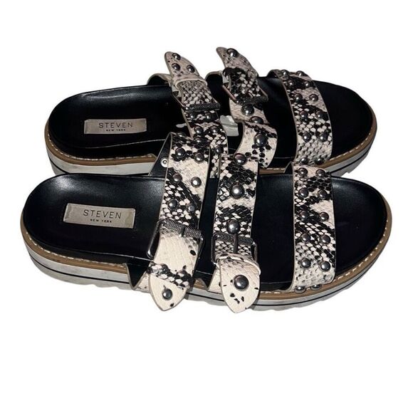 STEVEN NEW YORK Studded Snakeskin Slide Sandals - Picture 1 of 5